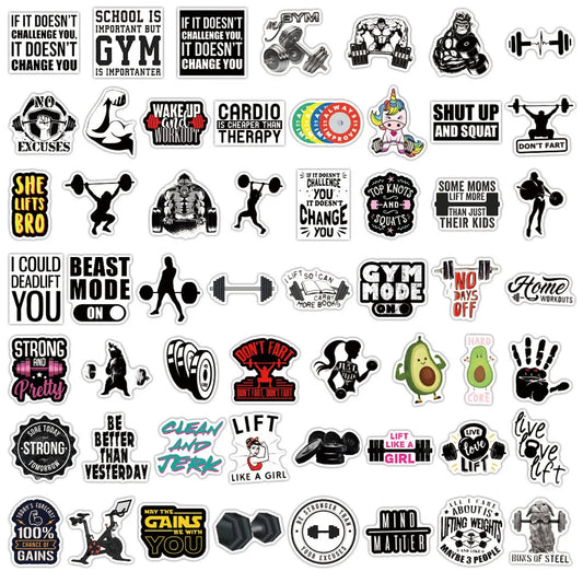 10/50PCS Fitness Sports Stickers Workout Doodle Creative Decorative Skateboard Phone Case Scrapbook Waterproof Stickers Decals